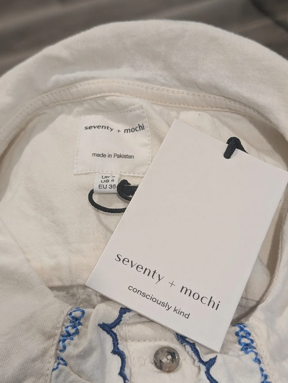 seventy + mochi | Phoebe Blouse In Ecru/Electric Blue - Picture 4 of 15